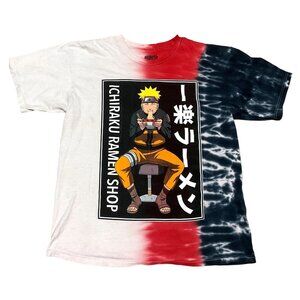 ICHIRAKU RAMEN T SHIRT SZ L WHITE TIE DYE JAPANESE NARUTO SHORT SLEEVE MENS